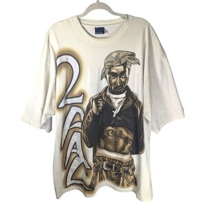 Y2K BLUEZ 2PAC Shakur AOP rapper hip hop streetwear Tshirt mens size 3XL